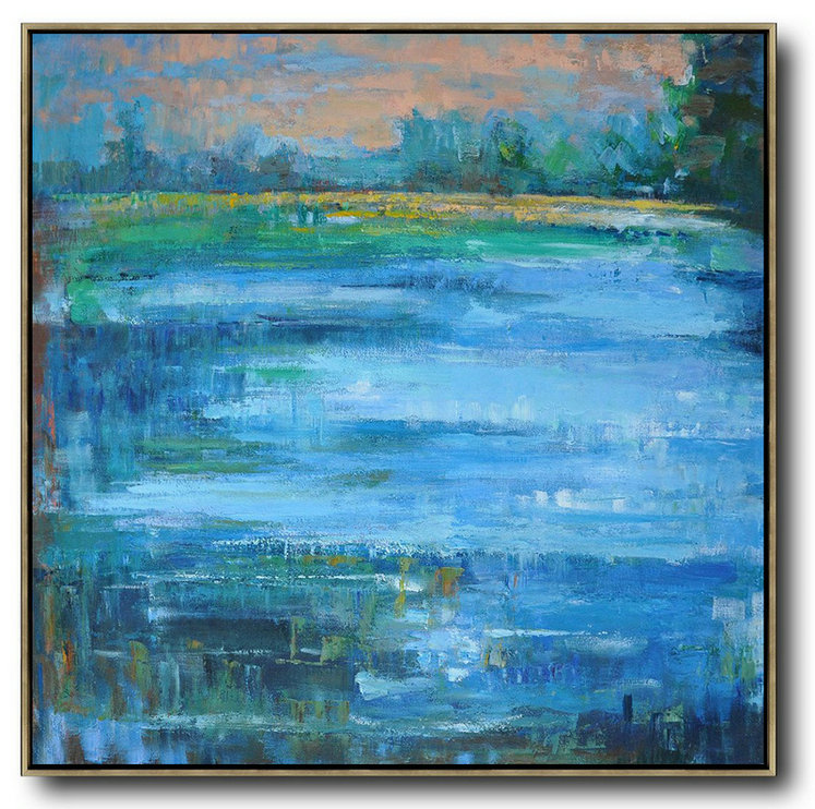 Handmade Large Contemporary Art,Oversized Abstract Landscape Oil Painting,Abstract Oil Painting Blue,Green,Yellow,Nude